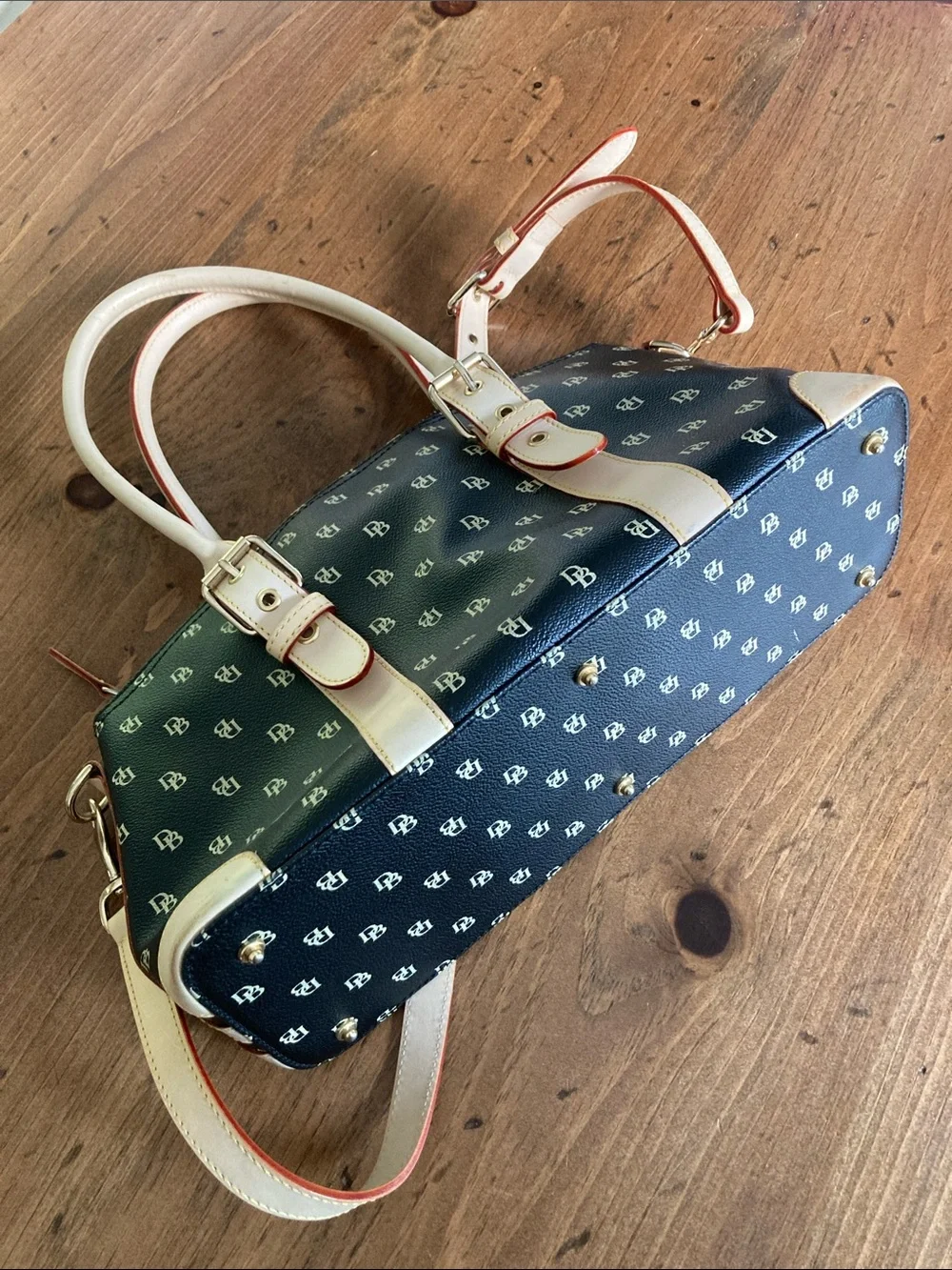 Dooney & Bourke Navy Blue and Cream Logo Satchel